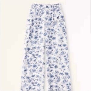 Abercrombie & Fitch Toile Tropical Print Wide Leg Linen Blend Pants Small Short